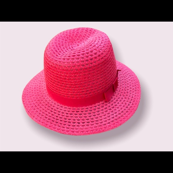 Fedora Raffia Hat Straw Beach Women’s Red Grosgrain Ribbon Vintage Accessory - Picture 4 of 9